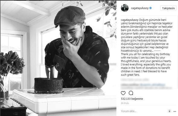 <p>Çağatay Ulusoy'un doğum günü pastasıyla çekilen fotoğrafı 532.133 beğeni aldı.</p>