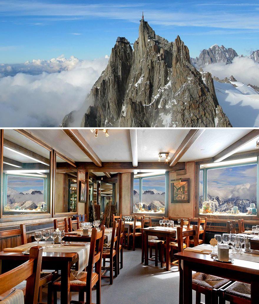 <p>Fransa alplerinde bulunan Avrupa'nın en yüksek dağı Aiguille Du Midi dağının zirvesinde bulunan restoran günde sadece 2 saat açık. 3842 metre yüksekliğinde bulunan restorana girmek için tırmanmanız ya da helikopterle oraya inmeniz gerekiyor! Ancak hayatınız boyunca az görebileceğiniz bulutların üstünde bir manzara eşliğinde yemek için buna değer.</p>

<p> </p>
