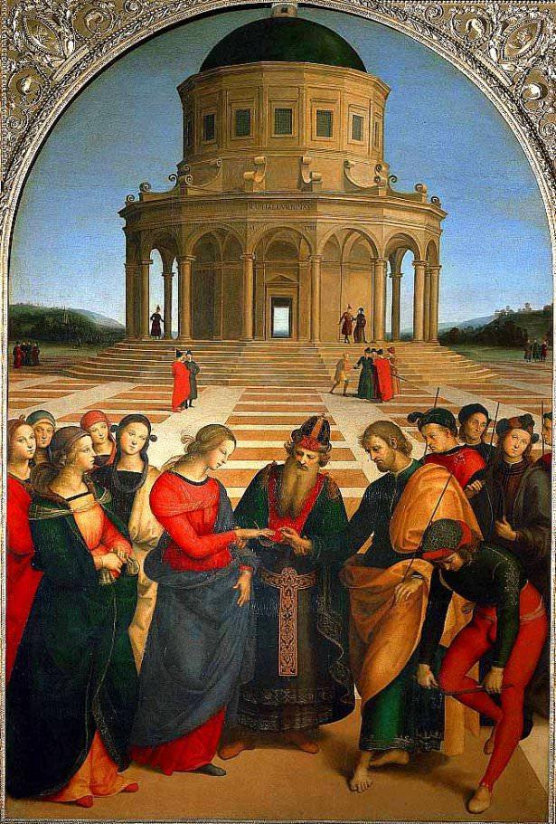 <p><strong>Raffaello - Sposalizio della Vergine (1504)</strong></p>

<p>Kadınların Hristiyan dinindeki durumlarının tasvir edilmeye çalışıldığı eserdir. Milano'da bulunan Piancoteca di Brera'da sergilenmektedir.</p>
