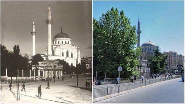 <p>Aksaray Valide Sultan Camii. 1920'li yıllar ve günümüz.</p>