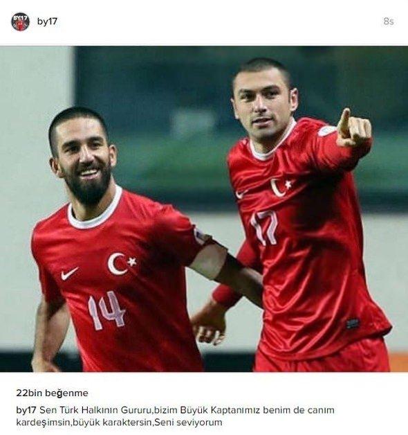<p>BURAK YILMAZ - BEIJING GUOAN</p>

<p>Sen Türk halkının gururu, bizim büyük kaptanımız, benim de canım kardeşimsin, büyük karaktersin, seni seviyorum</p>
