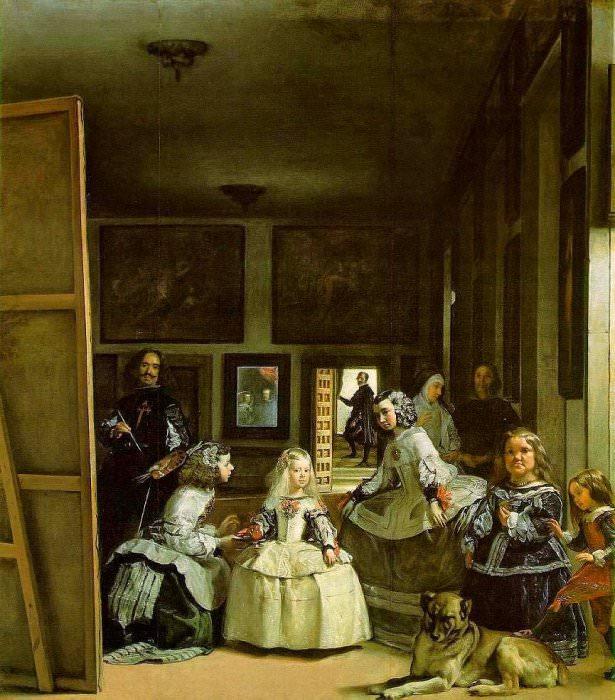 <p><strong>Velasquez - Las Meninas (1656) - Prado, Madrid</strong></p>

<p>Velasquez'in yaptığı en büyük boyuttaki eserdir.Ressamın Alkazar kalesindeki stüdyosunda çizilmiştir.Eserde ortada aynaya bakan küçük prenses, nedimeler, köpek,saray koruması ve resim yapan Velasquez görülür.Eserin en ilginç yanı arkada görünen aynada kral ve kraliçenin yansımaları gözükmektedir.Eser Madrid'de Prado müzesinde sergilenmektedir.</p>
