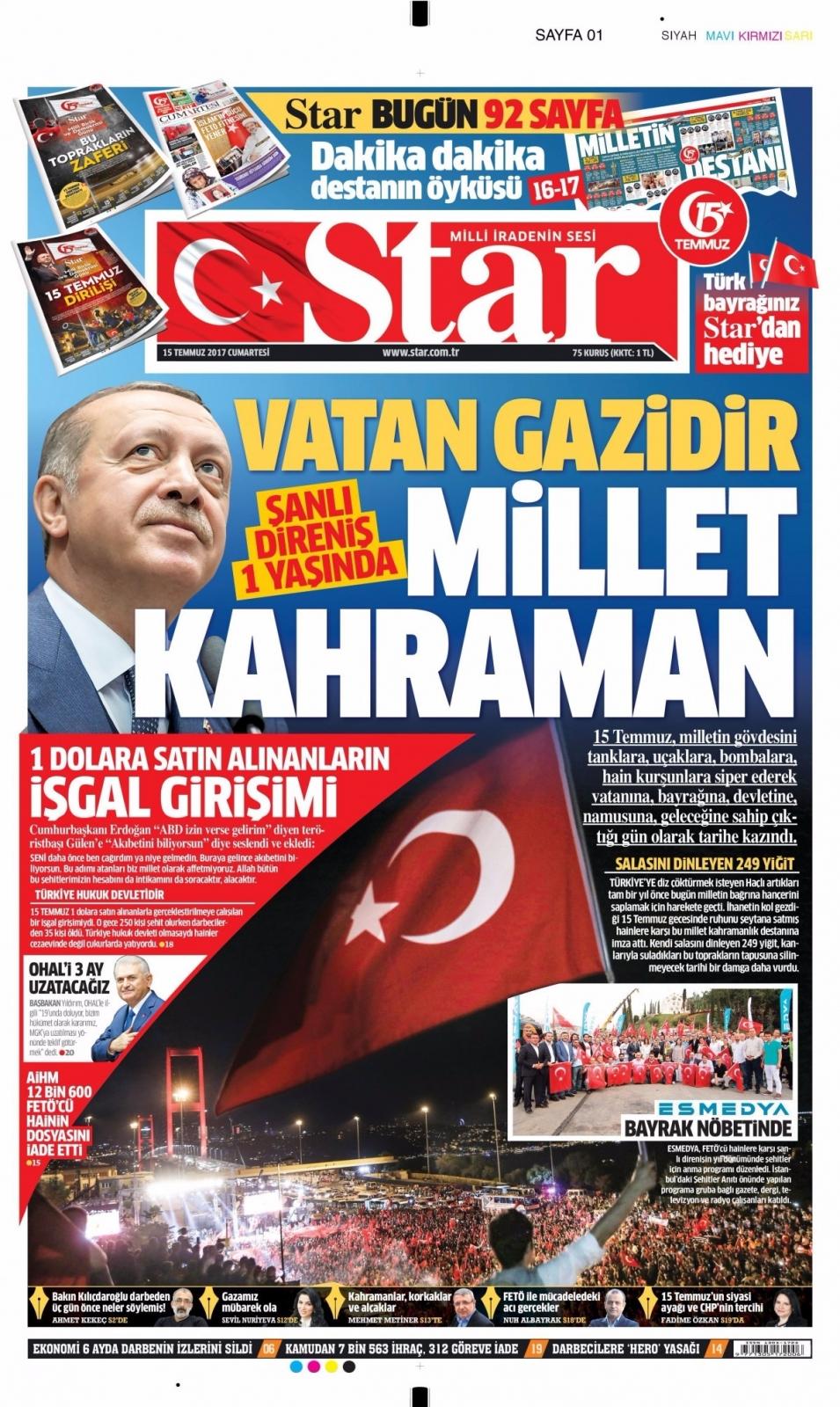 <p>Bugün Türkiye'deki bütün gazeteler 15 Temmuz'un 1. yıl dönümünde FETÖ'cü hainlere karşı kazanılan demokrasi zaferinin manşetiyle okuyucuların karşısında çıktı. </p>

<p><strong>Sadece 2 gazete bu zaferi göremedi...</strong></p>
