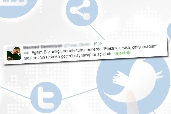 <p>Sosyal medya neredeyse tüm Türkiye'yi etkisi altına alan elektrik kesintisine tepkisiz kalmadı. İşte sosyal medyadaki elektrik" konulu komik paylaşımlar...</p>

<p> </p>
