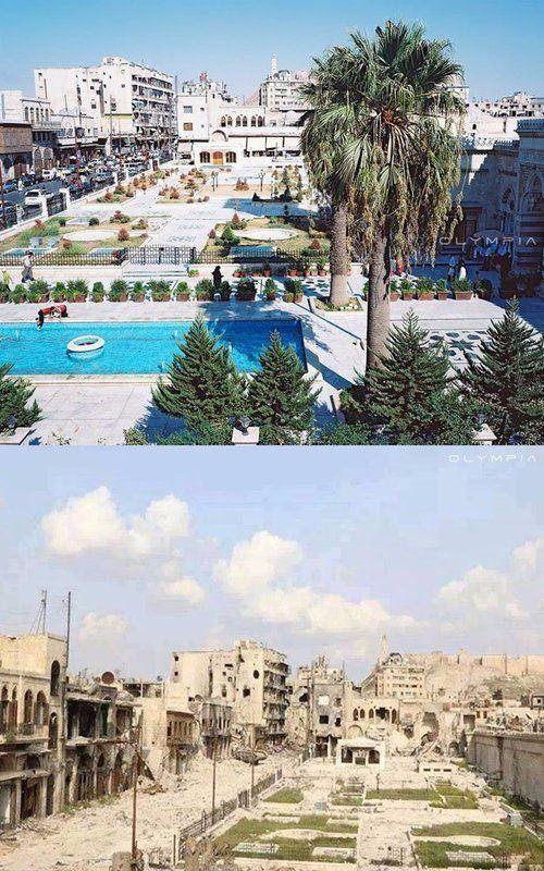 <p>Suriye'nin savaş öncesi ve sonrasındaki farkı gösteren kare.</p>