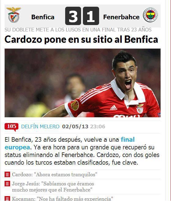 Cardozo, Benfica'yI finale taşıdı