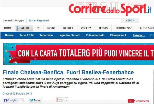 Chelsea-Benfica final, Fenerbahçe-Basel dışarıda