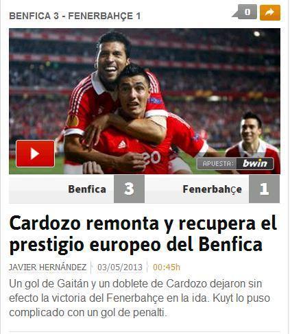 Cardozo, Benfica'ya Avrupa'daki prestijini geri verdi 