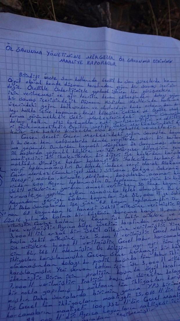 <p>Öte yandan güvenlik birimleri bir yazıda da hainlerin halktan sözde vergi toplamakta zorlandıklarının görüldüğüne dikkat çekerek, halkın artık bunlara itibar etmediği ancak yine bazı yerlerde ağır baskıya maruz kalanlardan koyun ve para olarak sözde vergi toplandığının da bir gerçek olduğunu vurguladı. Yardım yaptık dedikleri ailelerin de teröristlerin aileleri olduğuna dikkat çekildi.</p>
<p> </p>