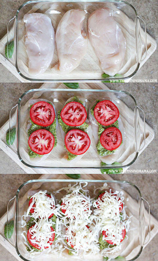 <p><strong>Pesto soslu fırında tavuk</strong></p>

<p>Tavuk göğsü, pesto, domates, rendelenmiş peynir</p>
