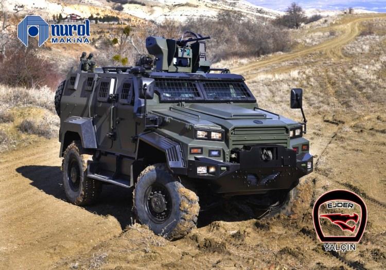 <p><strong>EJDER YALÇIN 4X4 Zırhlı Muharebe Aracı</strong><br />
<br />
</p>
<p>Ejder Yalçın 4X4, Askeri birliklerin ve güvenlik güçlerinin kırsal ve kentsel alanlardaki harekat ihtiyaçlarına cevap veren, her türlü arazi ve çevre koşulunda dinamik ve atik, yüksek balistik zırh ve mayın korumasıyla güvenli , modüler, çok yönlü, bakımı ve idamesi kolay bir muharebe aracıdır.</p>