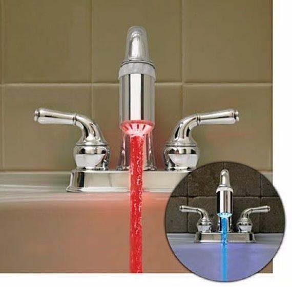<p><strong>Sıcaklığa karşı duyarlı bir LED musluk</strong></p>

<p>Suyun sıcak olduğu zaman ışık kırmızıya döner ve bu kırmızı ışık suyun akışına düşerek kırmızı renk verir.</p>
