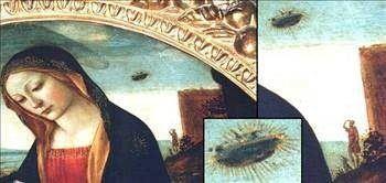 <p>Filippo Lippi tarafından yapılan "La Madonna e san Giovannino" tablosu. (15. yüzyıl) Yukarıdaki koyu renkli ve ışık saçan cisim sanki haraket ediyor gibi. Çünkü seyredenler var. Tablodaki adam ve köpek. Ressamın tablosuna aksettirdiği bu cisim hiçbir inanç ve dinsel anlatımla alakalı görünmüyor. Roma döneminde olduğu gibi günümüzde de "UFO" fenomenleri aynı şekilde gözlemlenmektedir.</p>
<p> </p>