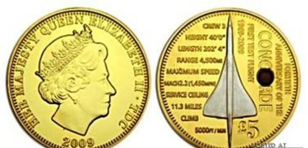 <p><strong>Tristan da Cunha’nın Concorde ısı kalkanlı madeni parası</strong></p>

<p>Güney Atlantik Okyanusu’nda bir volkanik ada olan Tristan da Cunha, Concorde uçağının 20. yılı şerefine 2009 yılında özel bir hatıra parası bastırmış. Bu madeni paraların her birinde Concorde’un titanyum alaşımlı ısı kalkanından bir parça bulunuyor.</p>
