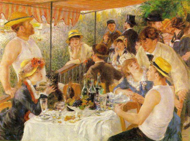 <p><strong>Renoir - Le Dejeuner des Canotiers (1881) - Phillips Collection, Washington</strong></p>

<p>Fransa'nın Chatou şehrinde Seine nehrinin kenarındaki Fournaise konağının balkonunda Renoir'in arkadaşları görülmektedir.Resmin sağ alt kısmındaki Renoir'in arkadaşı ressam Gustave Caillebotte'dir,köpekle oynayan ise Renoir'in gelecekteki eşi Aline Charigot'tur.Eser Washington'da Phillips Collection galerisinde sergilenmektedir.</p>
