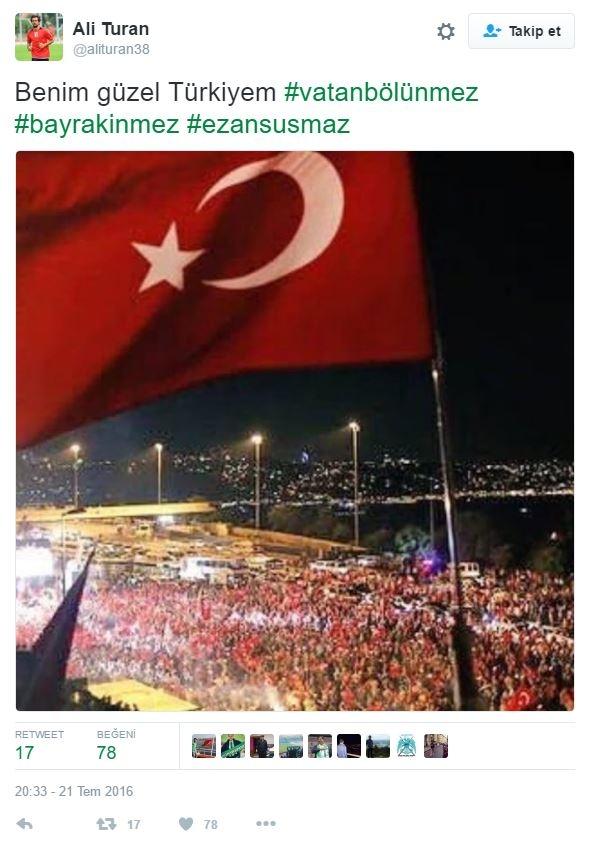 <p>Konyasporlu Ali Turan; Benim güzel Türkiyem #vatanbölünmez #bayrakinmez #ezansusmaz</p>
