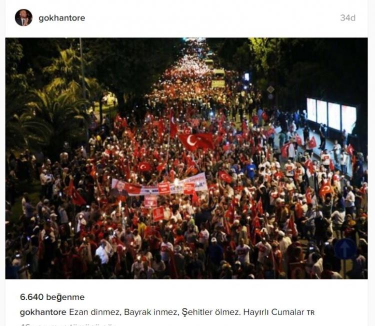 <p>Gökhan Töre: Ezan dinmez, bayrak inmez şehitler ölmez. Hayırlı cumalar...</p>
