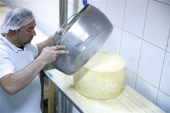 <p>Sezer, "Parmesan İtalya'dan getirdiğimiz özel kazanlarda üretiliyor. Kazanlardan özel küreklerle kalıplara dökülüyor. Tuzda bekletiliyor ve ondan sonra dinlenmeye bırakılıyor. Tahtalarda her gün çevrilerek yaklaşık bir yıl bekliyor. Parmesan bekledikçe güzelleşen bir peynir. Bizde 3 yıl bekleyen parmesan var." dedi.</p>
