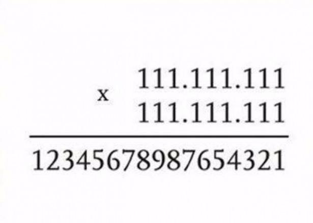 <p><strong>İşte matematikle ilgili birbirinden ilginç bilgi ve formüller...</strong><br />
<br />
111.111.111 X 111.111.111=? Sonuç=12,345,678,987,654,321</p>
