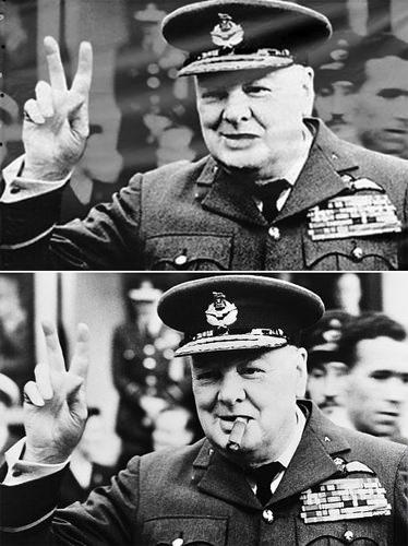 Londra müzesinde sergilenen 'Savaştaki İngiltere' sergisi için müzenin kapısına asılan posterlerde, Churchill fotoğrafı photoshop'la değiştirildi ve ağzındaki puro silindi.