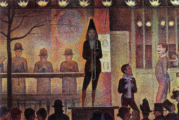 <p><strong>Seurat - La Parade du Cirque (1888)</strong></p>

<p>Bir sirk gösterisi betimlenmiştir. Sirk çalışanları ve onları izleyenler bulunmaktadır. Günümüzde New York'ta bulunan Metropolitan Museum of Art'ta sergilenmektedir.</p>
