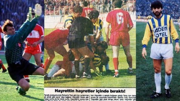 <p>2 Nisan 1992.. Türk futbolunun altın ayakkabılı golcüsü Tanju Çolak, G.Saray'dan Fenerbahçe'ye geçtiği bu sezonda eski takımına toplam 5 gol atmıştı. Efsane maçta G.Saray kalecisi Hayrettin, takımına penaltı kazandıran Rıdvan Dilmen'i tartaklamış, Tanju'nun da boğazına sarılmıştı. Hayrettin penaltı pozisyonunda Rıdvan'a "Karı gibi top oynanmaz! Çık erkek gibi oyna!" diye bağırarak saldırmıştı. Rıdvan Dilmen ise maç sonrası yaptığı açıklamada "Hayrettin gibi dost olmaz olsun" demişti.</p>
<p> </p>