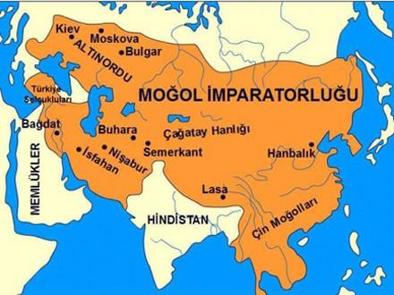 4. MOĞOL İMPARATORLUĞU: 1206–1294 yılları arası Asya'da kurulmuş eski bir imparatorluk. Hun İmparatorluklarının yıkılmasından sonra Kırgız halklarından çıkan Yesügey Han'ın oğlu Cengiz Han bu imparatorluğu kurmuştur.  Dünya'nın % 22'sine yayılmış 34 milyon km² 'den fazla bir alanı kapsıyan, ve tarihin bitişik sınırlara sahip olmuş en büyük imparatorluğudur. 100 milyondan fazla kişiyi topraklarında barındırıyordu. Moğol İmparatorluğu 1206 yılında Cengiz Han tarafından kuruldu. Güneydoğu Asya'dan Orta Avrupa'ya kadar uzanan geniş bir alana yayıldı.