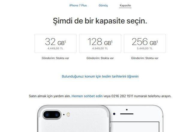 <p>iPhone 7 Plus Gümüş 128 GB – Amerika Fiyatı (869$ + %7 KDV) 3,320 TL</p>
