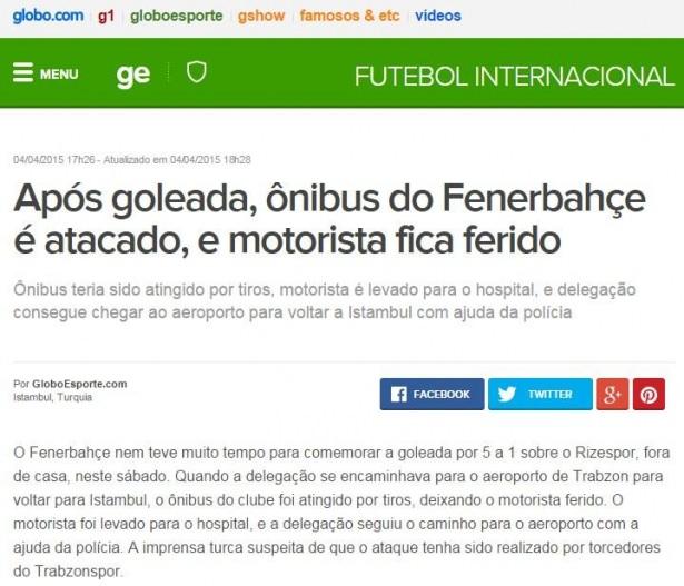 <p>GLOBO<br />
Fenerbahçe, Rizespor'u 5-1 yendikten sonra kutlama fırsatı bulamadı! Kafile, Trabzon'dan geçerken saldırıya uğradı. Şoför ağır yaralandı.</p>

