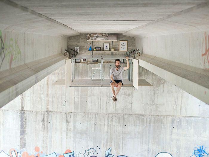 <p>Fernando Abellanas, İspanya'nın en işlek yerindeki bir köprünün altına stüdyo inşa etti. </p>
