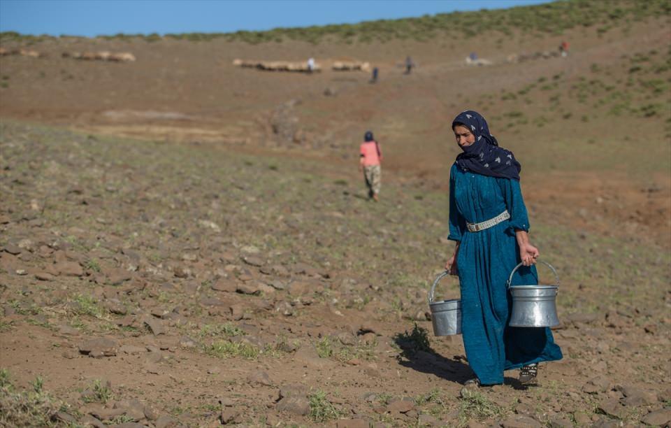 <p>Günün büyük kısmında hayvanlarla ilgilenen besiciler, öğle saatlerinde koyunlarını sulamak için 10 metrelik kuyulardan kovalarla su temin ediyor. Erkekler genelde hayvanlarla ilgilenirken, kadınlar da bir yandan çalışıp bir yandan da çadırlarında iftar hazırlıklarını sürdürüyor.</p>
