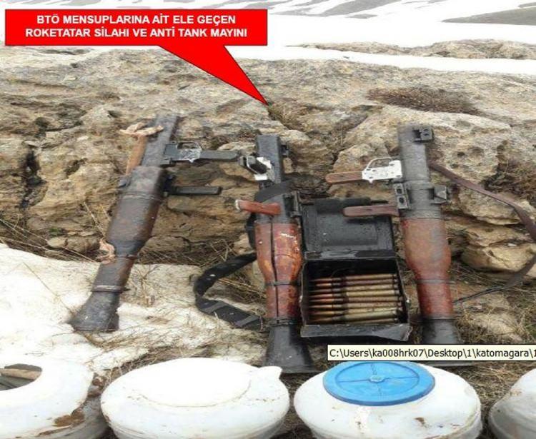 <p>Bu depolarda çok sayıda havan, havan mermisi, bixi ve mermisi, mayın, roketatar, uzun namlulu silah, C4 patlayıcı, bol miktarda amonyum nitrat, el yapımı patlayıcılar ele geçirildi.</p>
<p> </p>