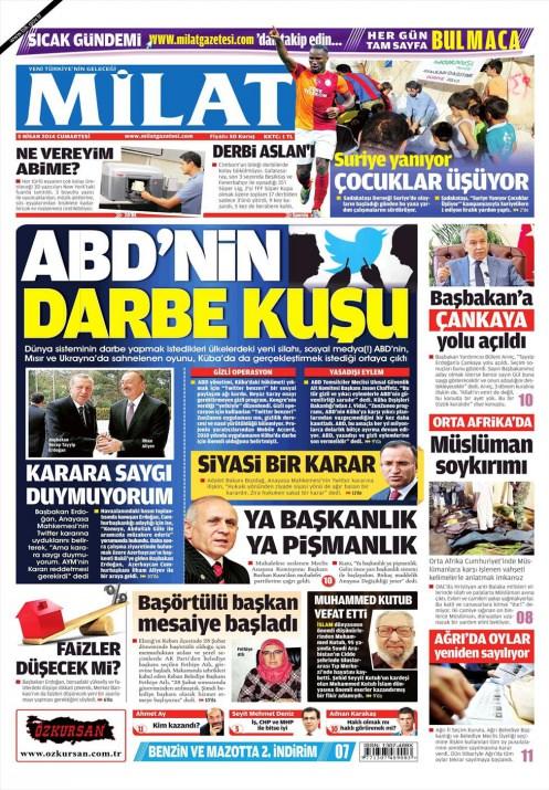 <p><span style="color: #ffff00;"><strong>Başbakan Erdoğan'ın Twitter'ın tekrar açılmasıyla ilgili sözleri birçok gazeteye manşet olurken Takvim gazetesi, Türkiye'nin gizli bilgilerini Gülen'e sızdırdığı iddia edilen ismi deşifre etti.</strong></span></p>