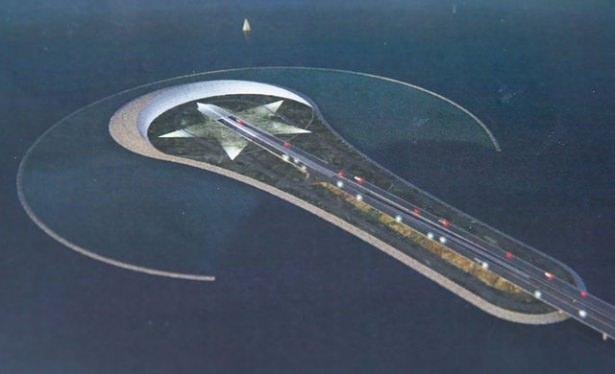 <p>Projeye göre kuzeyde yer alan Çiğli'den başlayarak 4,2 kilometrelik köprüden gidecek hat, İzmir Körfezi'nde oluşturulacak ay ve yıldız motifli yapay adanın üzerinde 800 metre ilerledikten sonra 1,8 kilometre uzunluğundaki batırma tüp tünelle körfezin diğer yakasındaki İnciraltı'na ve Çeşme otobanına bağlanacak.</p>
<p> </p>