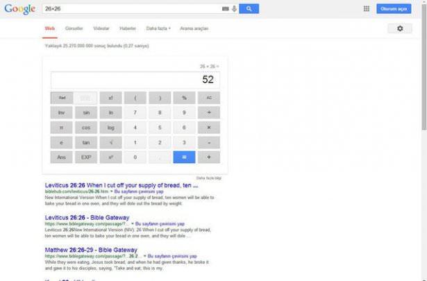 <p>Tek yapmanız gereken; arama bölümüne yapmak istediğiniz işlemi yazmak ! Gerisi, Google’a kalmış. Dört işlemin yanı sıra ölçü birimlerini de birbirine çevirebildiğiniz bu hesap makinesihizmetinin içinde de espriler gizli.</p>

<p> </p>
