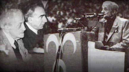 <p>Üstad Necip Fazıl Kısakürek, Ülkücü hareketin lideri Başbuğ Alparslan Türkeş ile...</p>