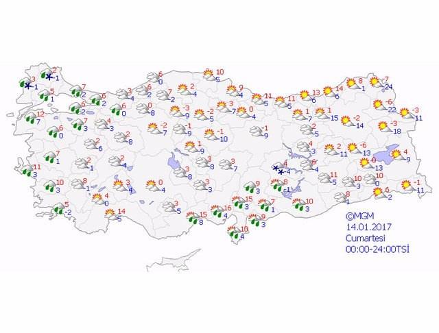 <p>Cumartesi yurtta hava durumu</p>
<p> </p>