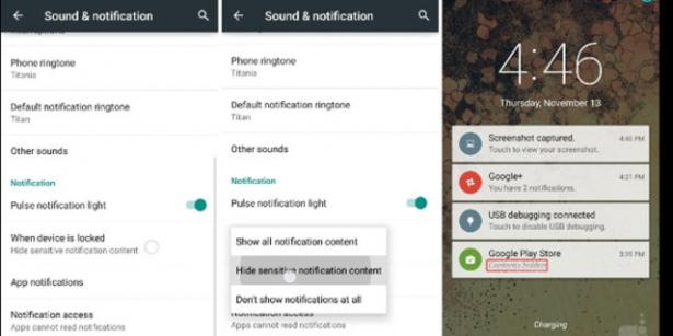 <p><strong>10. Hide sensitive notifications from your lockscreen </strong></p>

<p>Google bu özellikte kullanıcılarının özel hayatını göz önünde bulunduruyor. Ekran kilitli olduğunda gelen ve kilit ekranına düşen içerik gösteren bildirimler Lollipop 5.0 sayesinde artık kontrol altında tutulabilecek. Yeni güncellemeyle gelen Settings > Sound & notifications > When device is locked > Hide sensitive notification content özelliği sayesinde bildirimlerinizde içerik gösterilmesi ya da gösterilmemesi sizin elinizde.</p>

