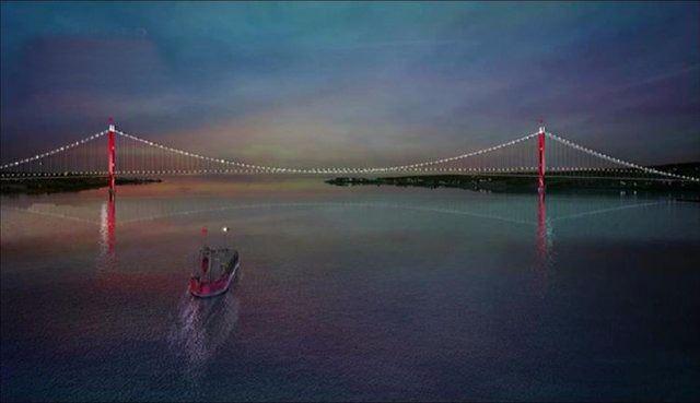 <p>2 bin 23 metrelik ayak açıklığıyla dünyanın en uzun asma köprüsü olma özelliğini taşıyor.<br />
-Köprü, 3 geliş ve 3 gidiş olmak üzere 6 şeritten oluşacak.<br />
-İstanbul'u, Çanakkale ve Ege'ye bağlayacak</p>

