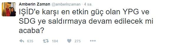<p>İstanbul Ortaköy'de dün gece saatlerinde düzenlenen saldırı tüm Türkiye'yi derinden sarstı. Türkiye hain bir saldırıya daha tanıklık ederken Amberin Zaman, yine skandal ifadeler kullandı. Zaman, saldırı sonrası terör örgütlerini savunarak "YPG ve SDG ye saldırmaya devam edilecek mi acaba?" dedi.</p>

<p> </p>
