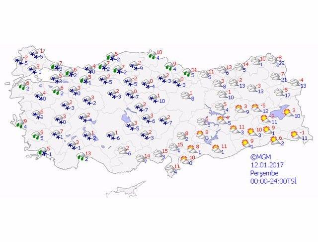 <p>Perşembe günü iç ve yüksek kesimlerde yağışlar kar ve karla karışık yağmur şeklinde gerçekleşecek. </p>
<p> </p>