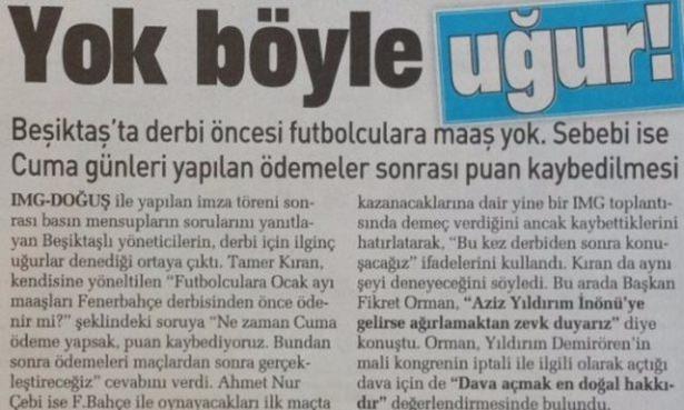 <p>1- Beşiktaş yönetimi de Fenerbahçe derbisi öncesinde oyunculara ödeme yapmayarak totem geliştirdi. Sonucu da İnönü'de 90+3'te gelen anlamlı galibiyet oldu.</p>
<p> </p>