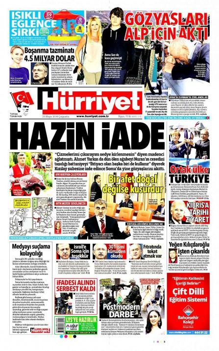 <p>Soma'da yaşanan facianın yankıları manşetlerde devam ederken Ali Şen'in torun acısı da ilk sayfalarda yer aldı.</p>