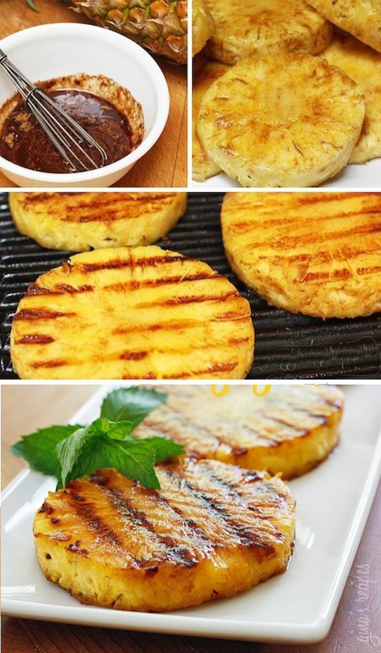 <p><strong>Izgara Ananas</strong></p>

<p>Ananası az bir miktar bal ve tarçınla terbiyeleyip ızgarada pişirin, ister dondurmayla ister sade servis edin.</p>
