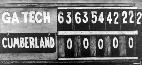 <p>Amerika'nın en orantısız maç sonucu (7 Ekim 1916)</p>

<p><br />
<em>Bu skorbord Georgia Tech Üniversitesi ve Cumberland Üniversitesi arasında 222-0 biten maçın sonucunu gösteriyor. </em></p>

<p> </p>
