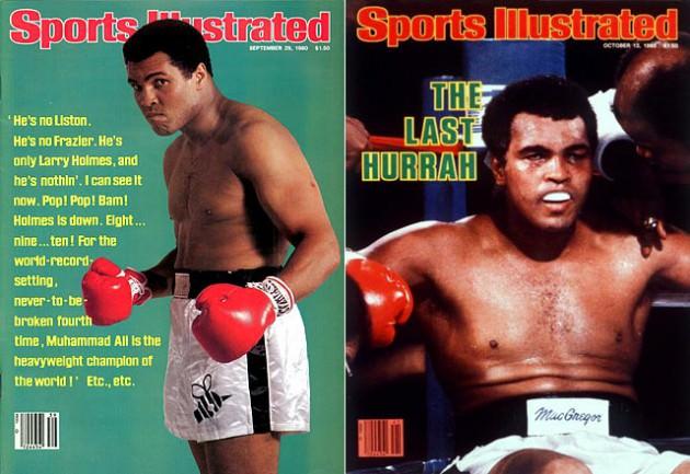 Emekliliğini bildirdikten sonra, 38 yaşındaki Muhammed Ali, 1980'de Larry Holmes'la tekrar karşılaştı. Yaptığı güç gösterisinde Ali ''Bu son zafer çığlığım'' dedi. Ali maçtan önce kendini motive ediyordu. Son maçının üzerinden 2 yıl geçmiş olmasına rağmen ağır siklette hissedilir bir gücü vardı. 