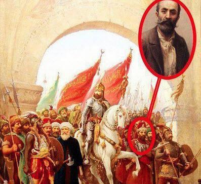 <p>İtalyan ressam Fausto Zonaro, kendini Fatih'in İstanbul'a girişinde solundaki yeniçeri olarak resmetmiştir.</p>
<p> </p>