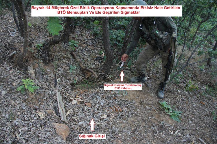<p>1 Temmuz 2016 tarihinde sığınakların tespit ve imhası sonrası Seyrek Köyü kırsalında devam eden arazi arama ve taraması esnasında tespit edilen BTÖ mensupları ile yaşanan sıcak temas sonrasında 1 erkek ve 2 kadın terörist olmak üzere 3 terörist etkisiz hale getirildi. Etkisiz hale getirilen teröristlerin üzerinden 1 adet kaleşnikof piyade tüfeği, 5 adet dolu şarjör, 1 adet el bombası ele geçirildi.</p>
