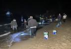 Tonlarca balık kıyıya vurdu, eline kovayı alan sahile koştu 