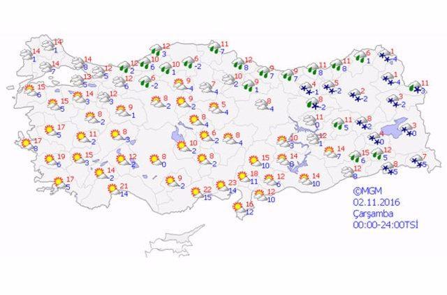 <p>Çarşamba günü de ülkenin kuzey ve doğu kesimlerinde görülecek yağışların genellikle yağmur, Doğu Karadeniz'in yüksekleri ile Doğu Anadolu'nun doğusunda karla karışık yağmur ve kar şeklinde olması öngörülüyor.</p>

<p> </p>

